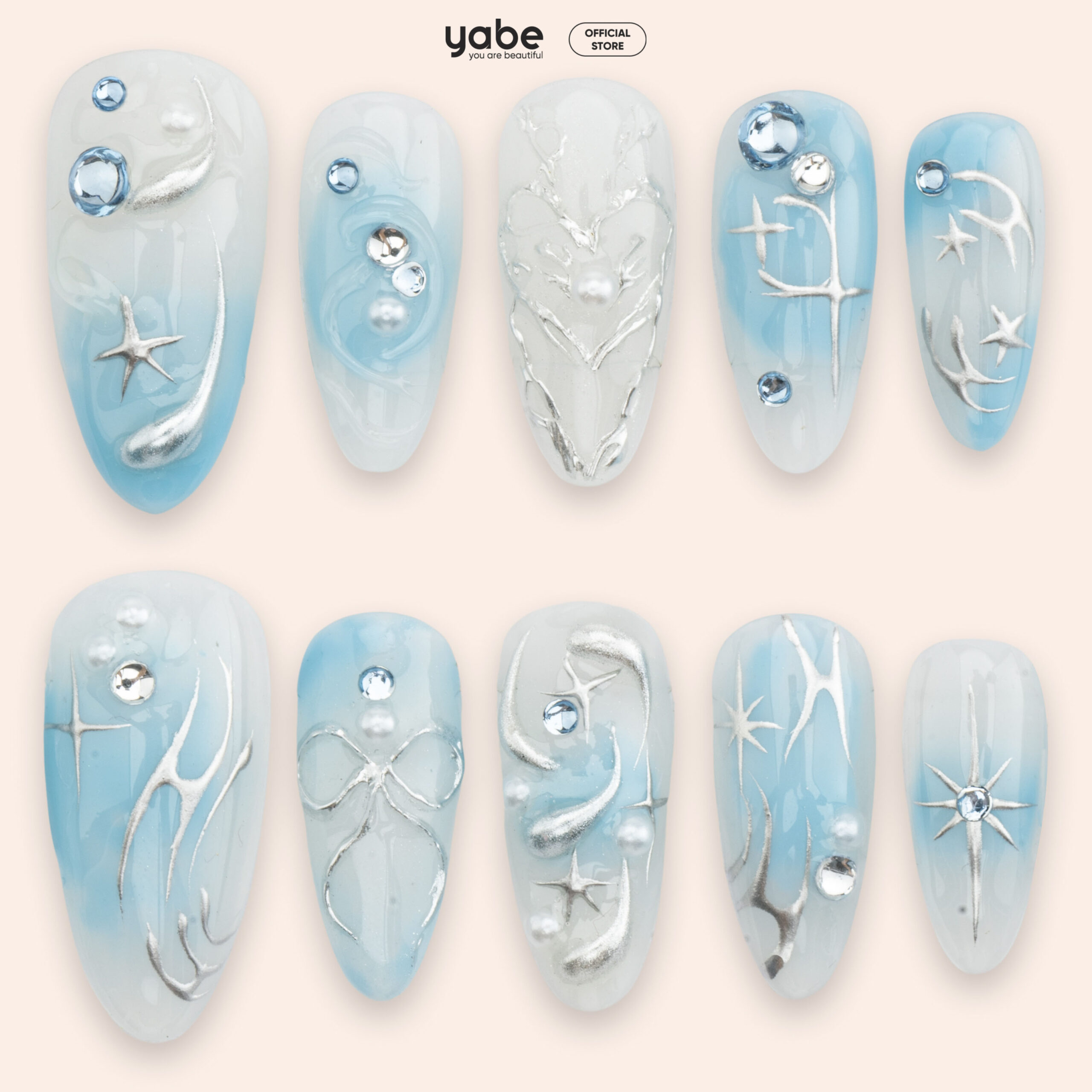 Press on nails trendy blue 1317