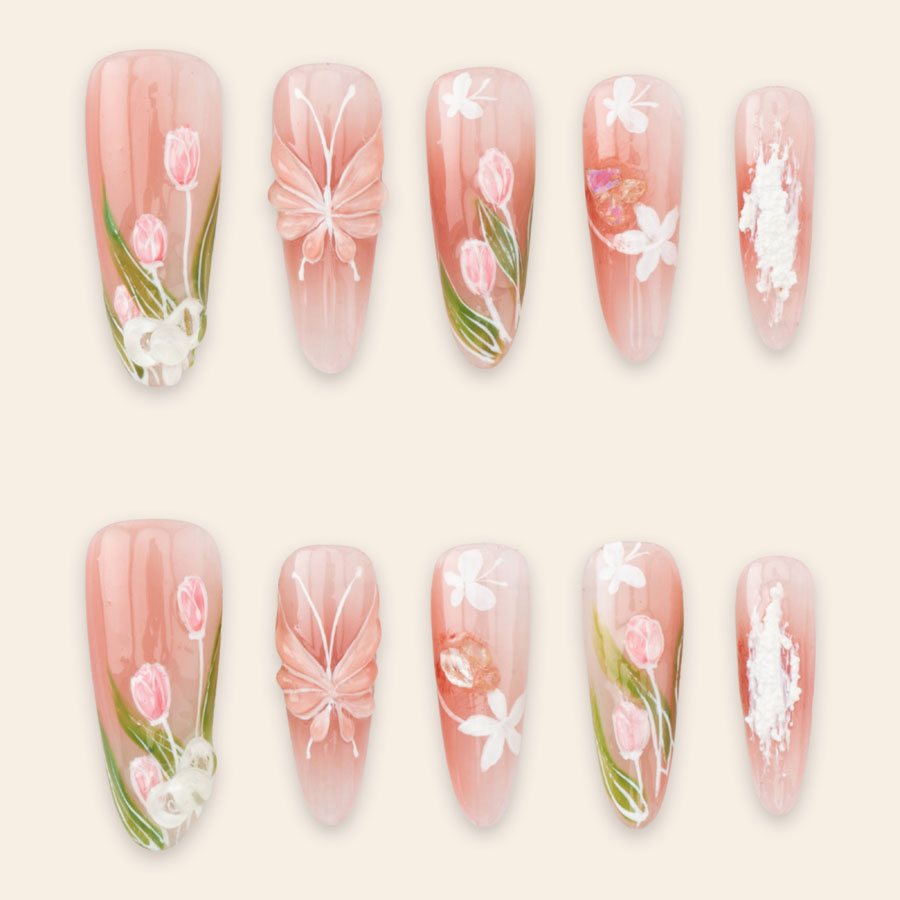 Press on nails luxury pink 1688