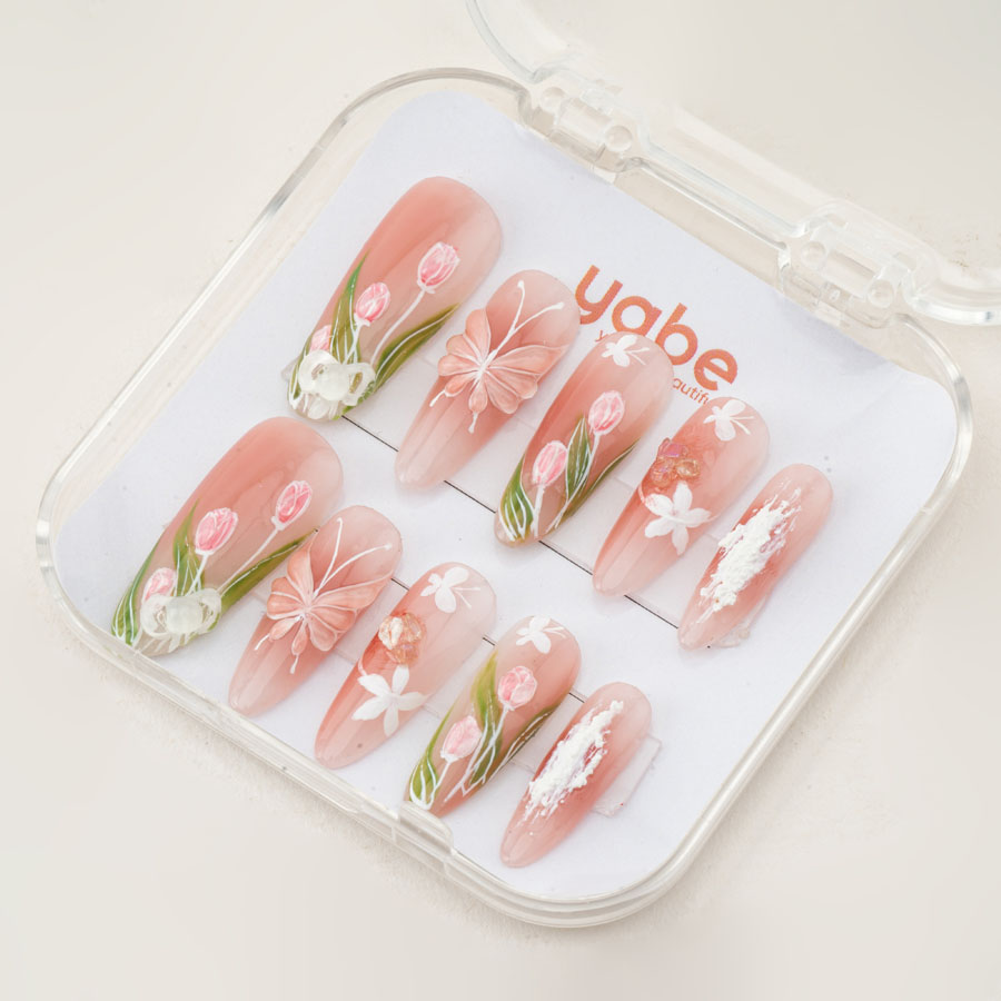 Press on nails luxury pink 1688