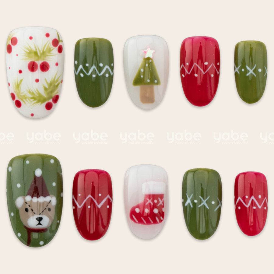Press on nails lovely red noel 1710