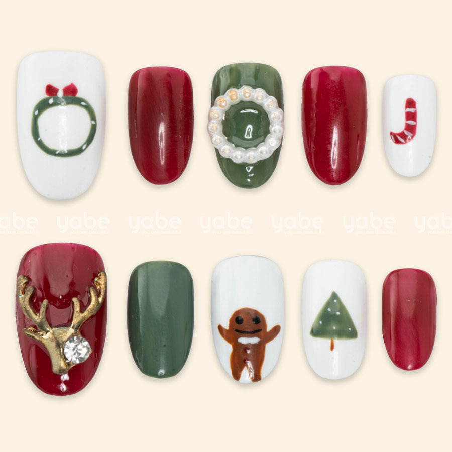 Press on nails lovely red noel 1714