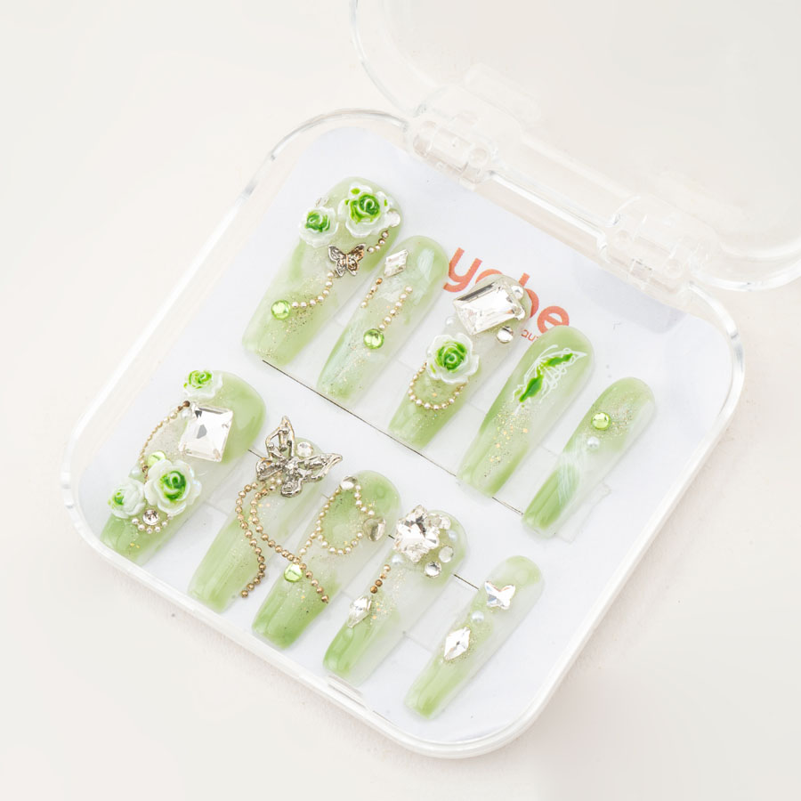 Press on nails luxury green 1735
