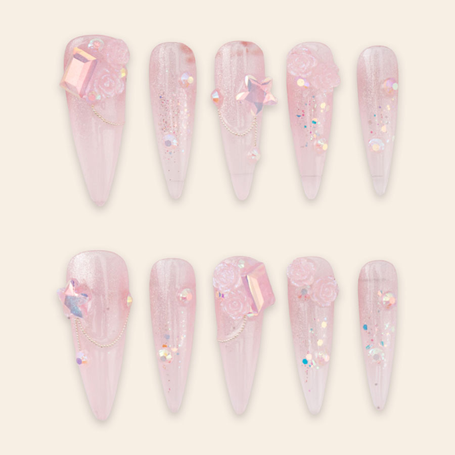 Press on nails luxury pink 1742